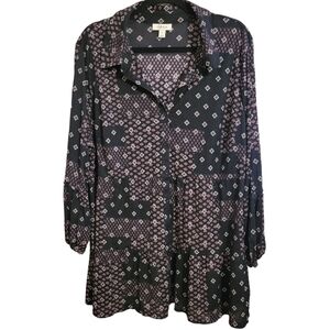 Style & Co Black Mixed Print Long Sleeve Tunic Blouse